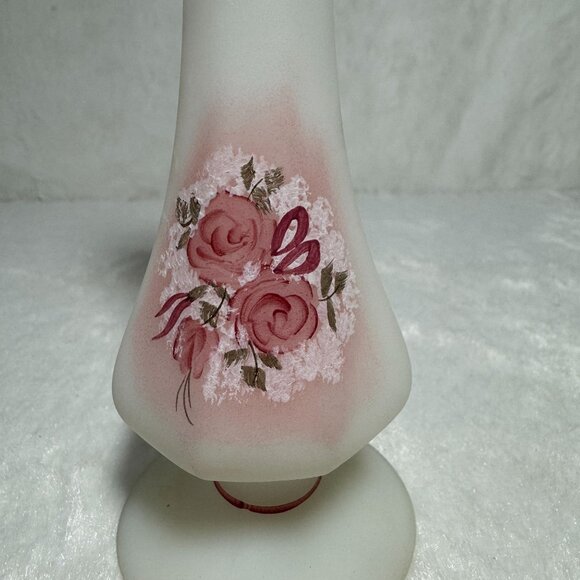 Vintage Fenton U.V. Reactive Hand Painted Artist Signed Frosted Swung Bud Vase - Picture 2 of 5